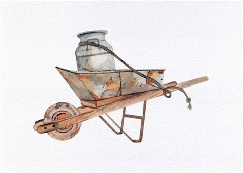 Antique Wheelbarrow Unframed Watercolor Art Print In 2020 Wheelbarrow