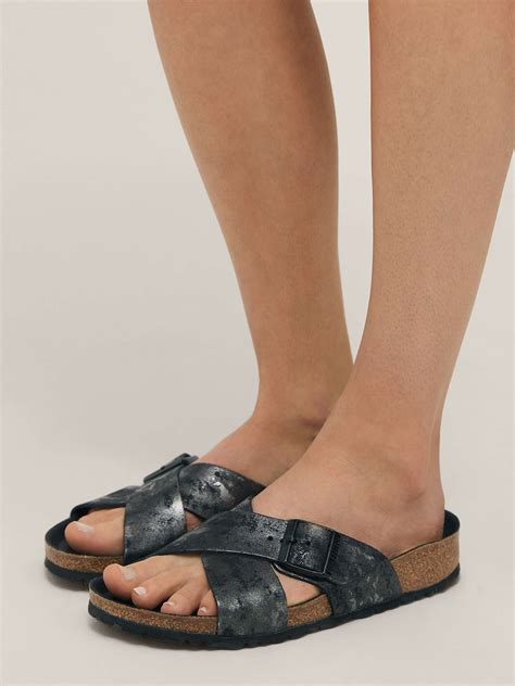 Birkenstock Siena Narrow Fit Vintage Metallic Suede Sandals, Black at ...