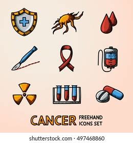 Set Freehand Cancer Icons Shield Cancer Stock Vector Royalty Free