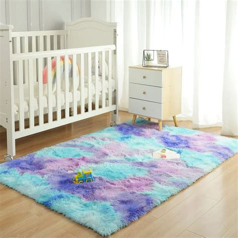 Softlife Soft Rainbow Area Rugs For Children Room Fluffy Colorful Rugs