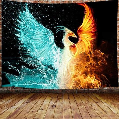 Lxwrnv Fantaisie Phoenix Tapisserie Tenture Murale Glace Et Feu Phoenix