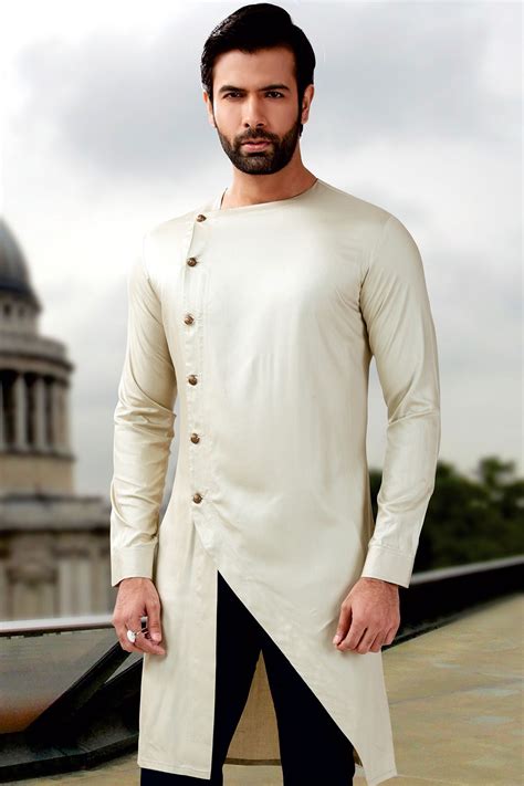 Beige Cotton Silk Kurta With Churidar Kr488 Designer Clothes For Men