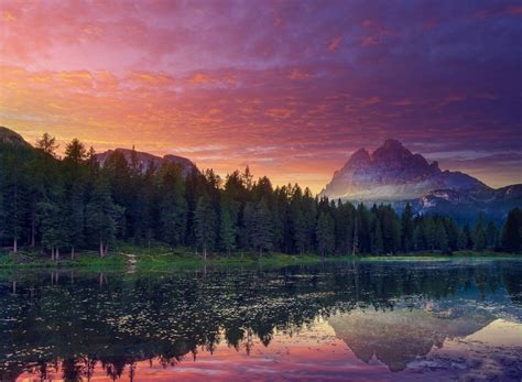 Nature Landscape Sunset Mountain Lake Forest Clouds