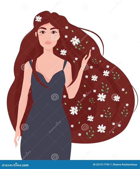 the image of a cute girl with flowers in her hair isolated vector illustration stock vector