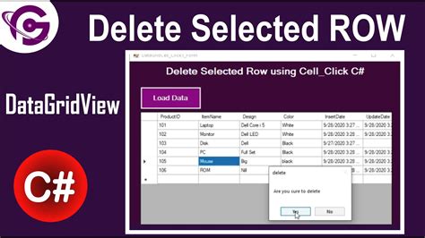How To Delete Selected Row In Datagridview Datagridview Cell Click Event C Youtube