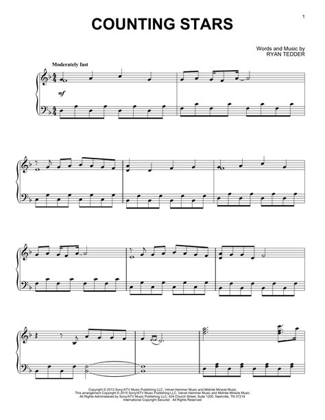 Counting Stars Sheet Music By Onerepublic Piano 161079