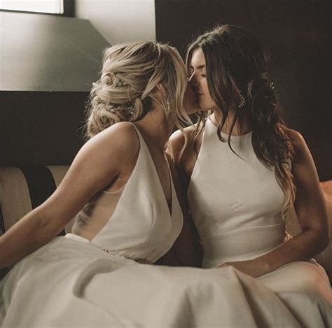 halter style formal wedding dress creamy white romantic modern sexy lesbians lesbian