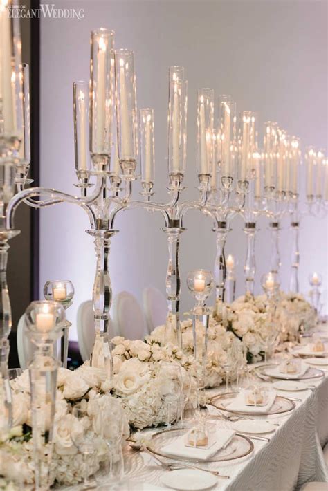 Romantic All White Wedding Reception Elegantwedding Ca Candelabra Wedding Crystal
