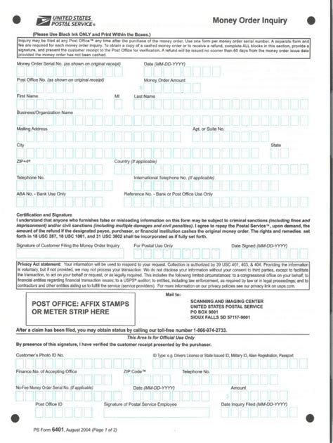 Ps Form 6401 Money Order Printable Free Printable Download