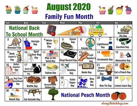 National Food Days 2021 Printable August 2021 National Day Calendar