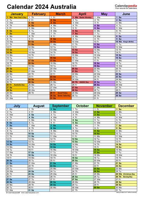 Australia Calendar 2024 Free Printable Excel Template