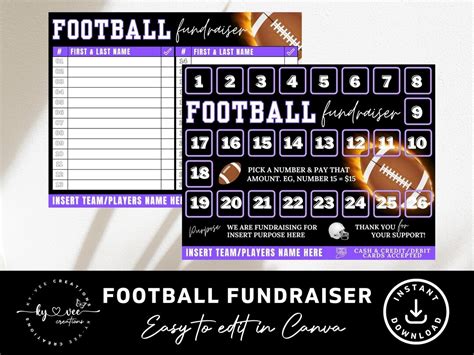 Football Squares Fundraiser Template For Donations Pick A Etsy