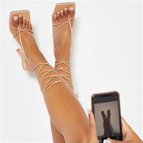I Saw It First Strappy Lace Up Feature Heeled Sandal Nude Isawitfirst