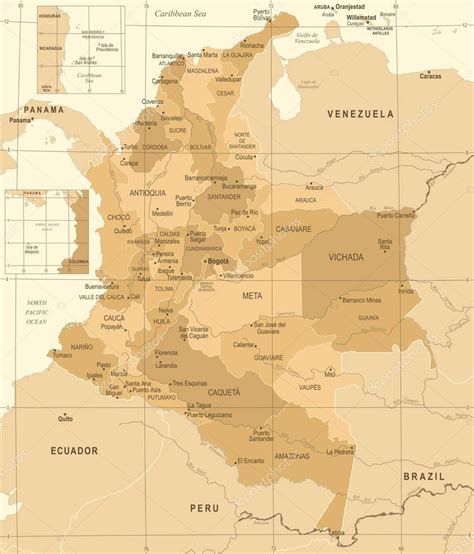 Mapa De Colombia Vintage Ilustraci N Vectorial Detallada