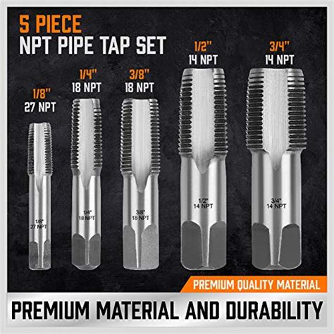 Horusdy 5 Piece Npt Pipe Tap Set Sizes Includes 18 14 38 12