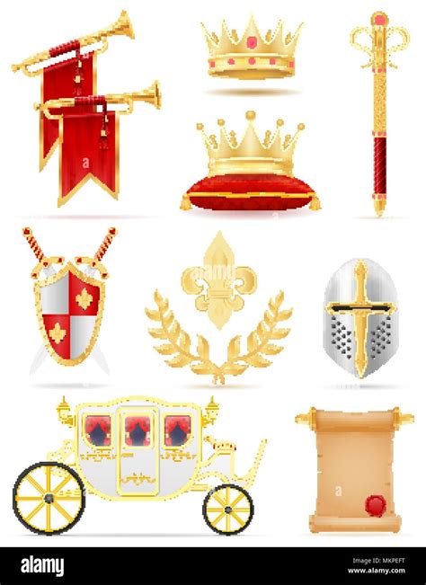 King Royal Golden Atributos Del Poder Medieval Ilustración Vectorial