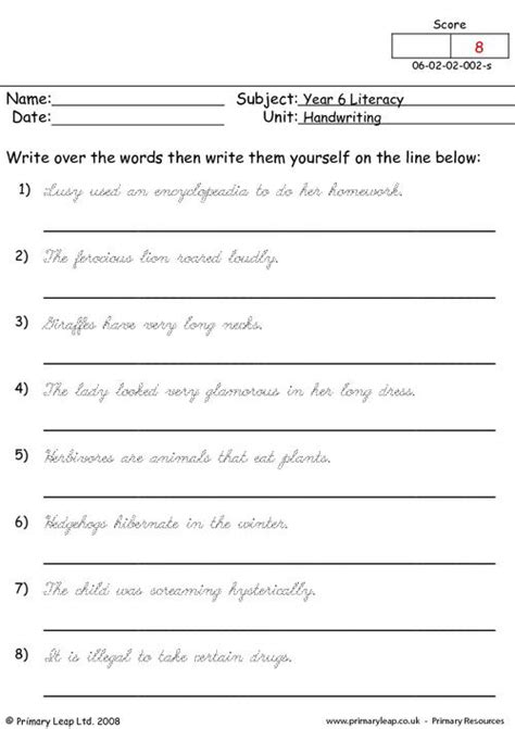 Literacy Handwriting Skills 1 Worksheet Uk