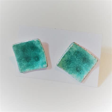 Turquoise Square Enamelled Silver Stud Earrings