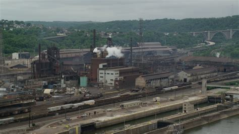 48k Stock Footage Aerial Video Orbiting Us Steel Mon Valley Works