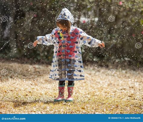 Little Girl Playing In The Rain Stock Photo Image Of Storm