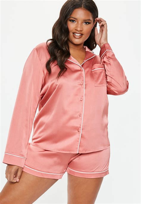 Plus Size Pink Satin Pajamas Set Missguided Plus Size Outfits