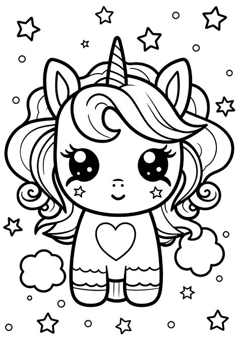 Cute Kawaii Unicorn With Stars Around Her Unicorns Kids Coloring