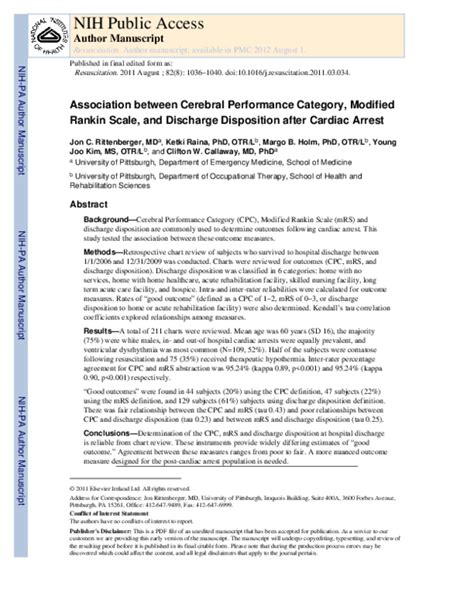 Pdf Association Between Cerebral Performance Category Modified