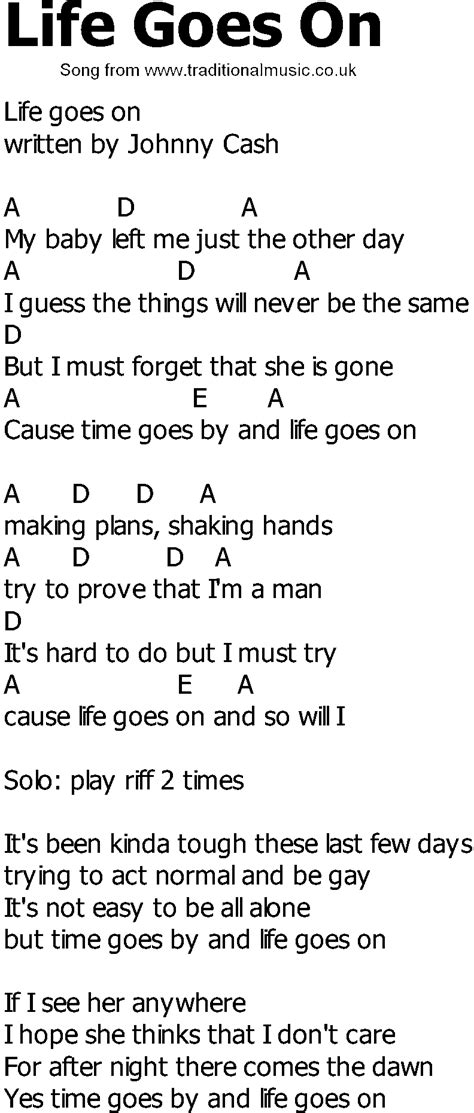 Old Country Song Lyrics With Chords Life Goes On
