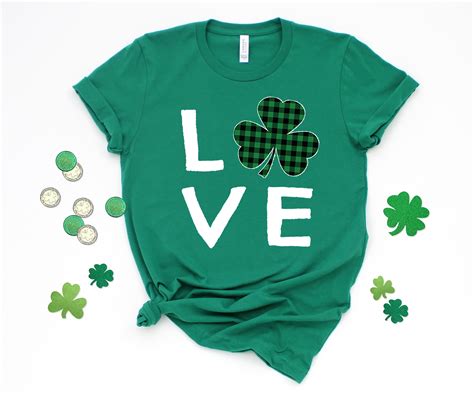 St Patricks Day Tshirt Love Shamrock Tshirt Four Leaf Etsy