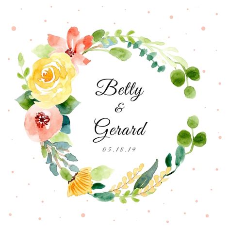 Premium Vector Wedding Badge With Watercolor Floral Wreath