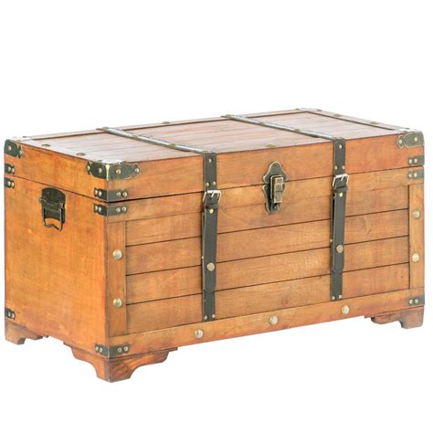 Vintiquewise Brown Rustic Large Wooden Storage Trunk With Lockable