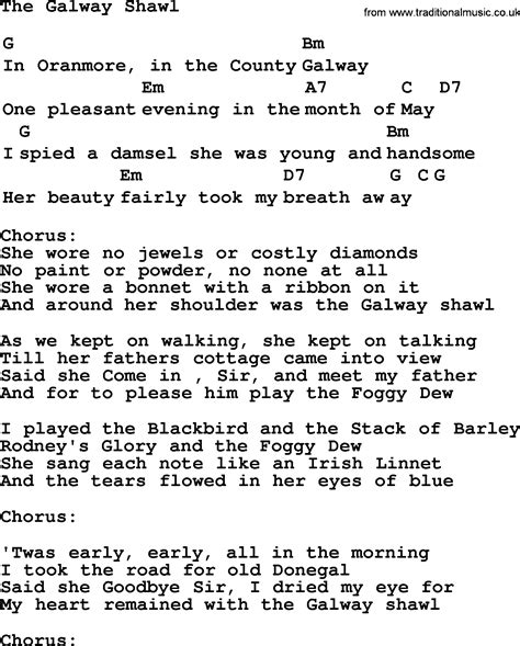 Top 1000 Folk And Old Time Songs Collection Galway Shawl Lyrics With