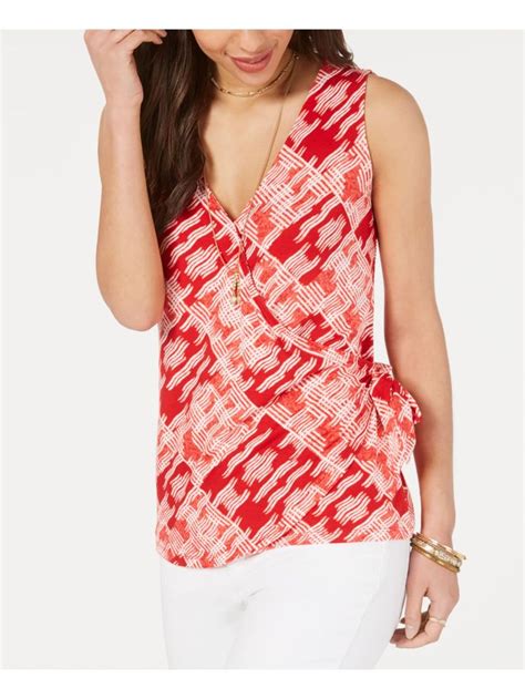 Style And Company Womens Red Printed Sleeveless V Neck Wrap S Red