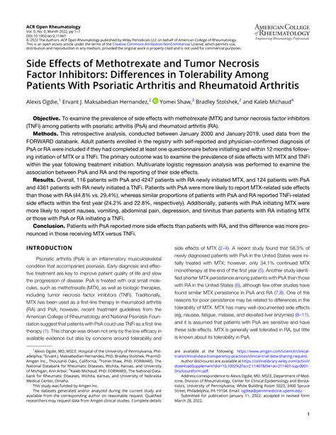 Pdf Side Effects Of Methotrexate And Tumor Necrosis Factor Inhibitors