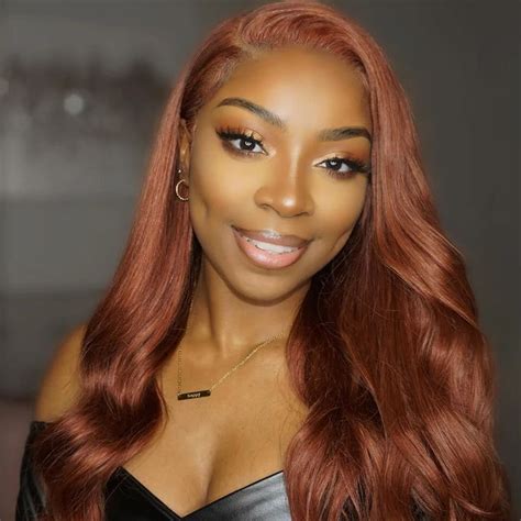 33 Ginger Colored Human Hair Lace Front Wig Straight 180 Density In