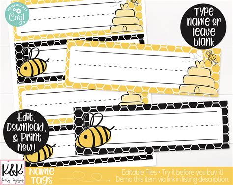 Bee Classroom Name Tags Printable Bee Theme Teacher Supply Etsy
