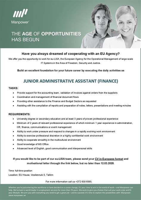 If you are highly motivated and organized then this might just be the job for you. CV Keskus tööpakkumine Junior administrative assistant ...