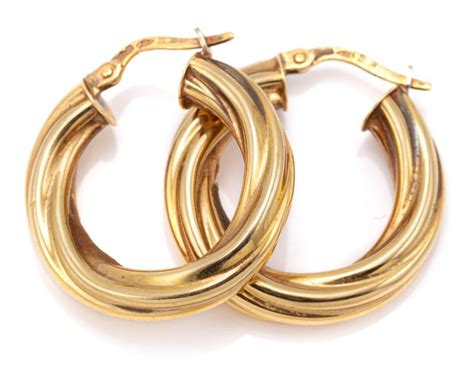 18ct Gold Twisted Hoop Earrings With Lever Back Fittings Earrings