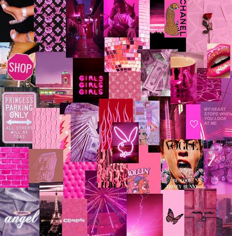 Neon Pink Colors Wall Collage Kit Etsy Wall Collage Decor Picture