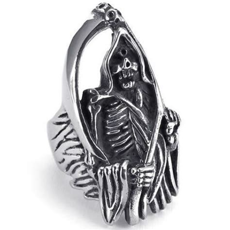 Konov Jewellery Vintage Stainless Steel Casted Grim Reaper Gothic Skull
