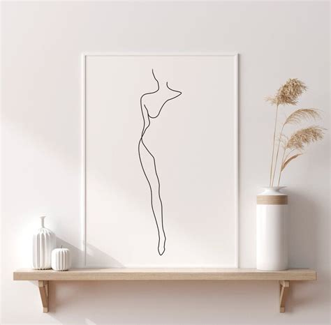 One Line Female Nude Figure Drawing Minimalist Woman Body Etsy