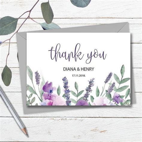 Lavender Purple Thank You Card Template Editable Printable Botanical