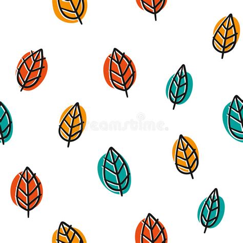 Cute Doodle Seamless Pattern With Bright Leaves Stock Vector