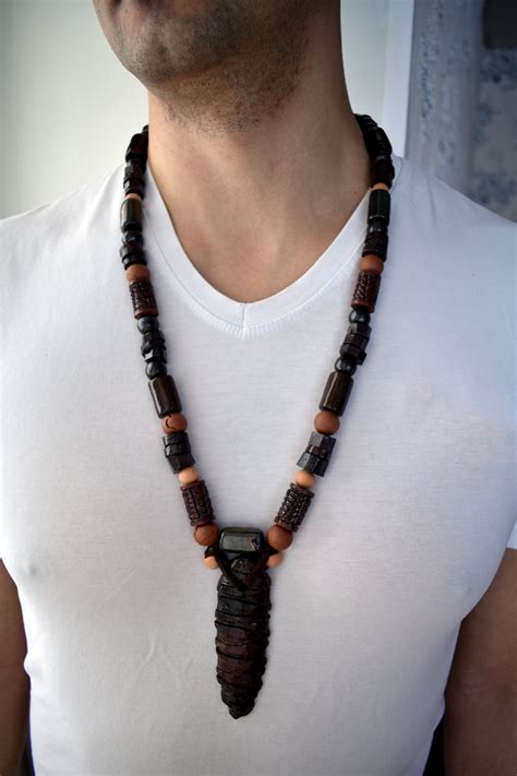Mens Tribal Necklace Mens Beaded Necklace Long African Etsy