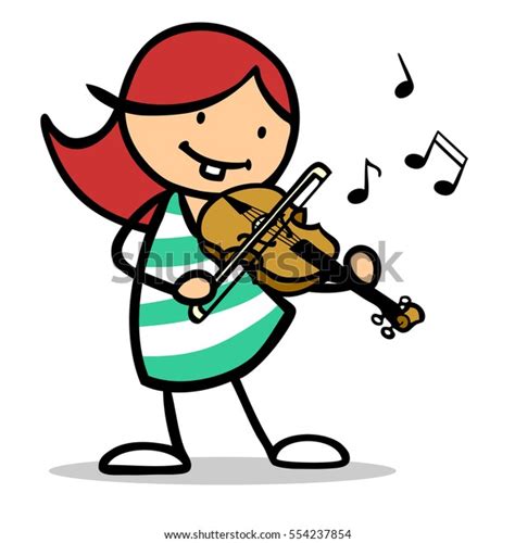Redhaired Cartoon Girl Playing Violin Music ภาพประกอบสต็อก 554237854
