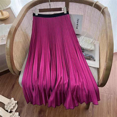TIGENA Casual Pleated Midi Long Skirt For Women 2023 Summer Korean All