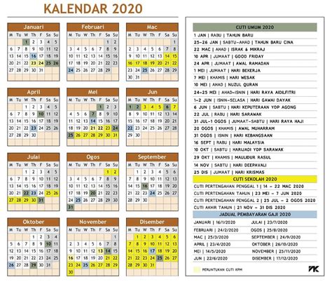 Senarai kalendar cuti 2020 cuti umum dan negeri di malaysia. Kalendar tahun 2020 - Azim Aris