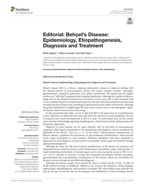 Pdf Editorial Behçets Disease Epidemiology Etiopathogenesis