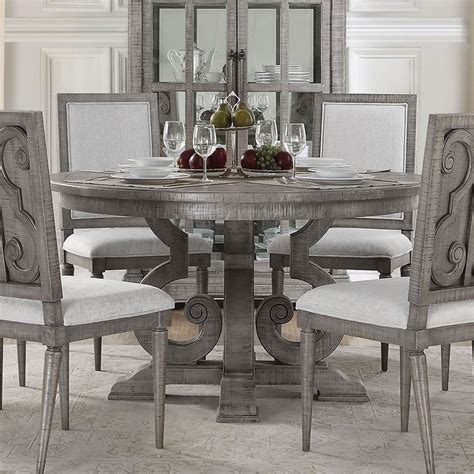 Spacious 60 inch diameter distressed or weathered round dining table set for 6 offer a more intimate dining experience where everyone can see each other and socialize in comfort. Artesia Round Dining Room Set Acme Furniture | Furniture Cart