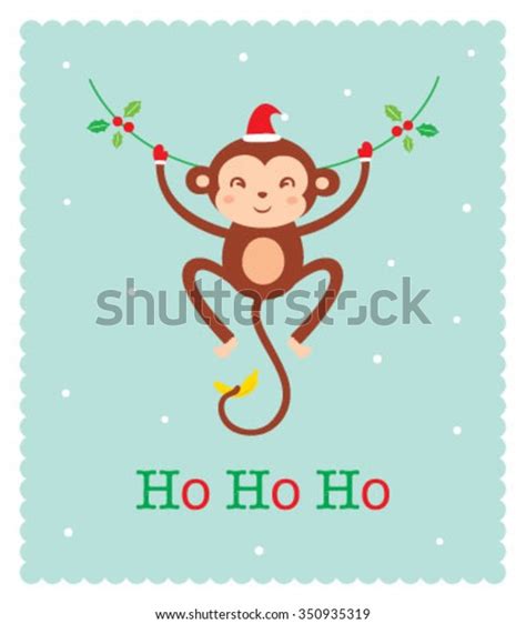 Cute Monkey Merry Christmas Greeting Card Stock Vector Royalty Free